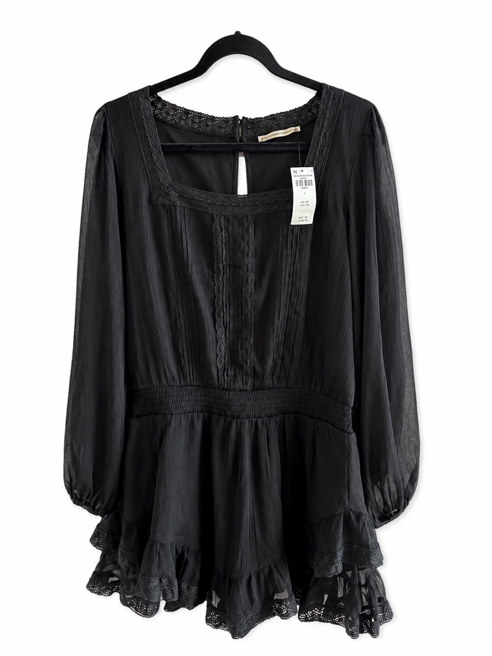 NWT Abercrombie & Fitch Black Lace Trim Romper Boho Coquette Fairycore L Tall